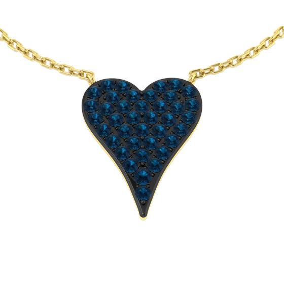 0.50ct SI1/G Round cut Blue Diamond Heart Shape Necklace in 18k Yellow Gold