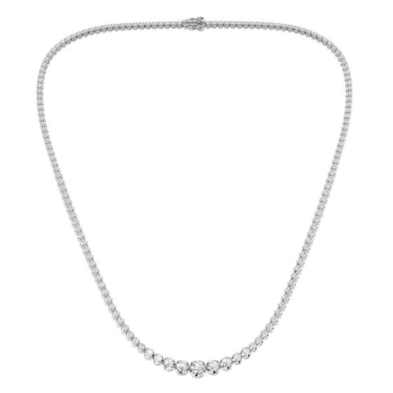 6.99ct SI2/G Round cut Natural Diamond Tennis Necklace in 18k White Gold
