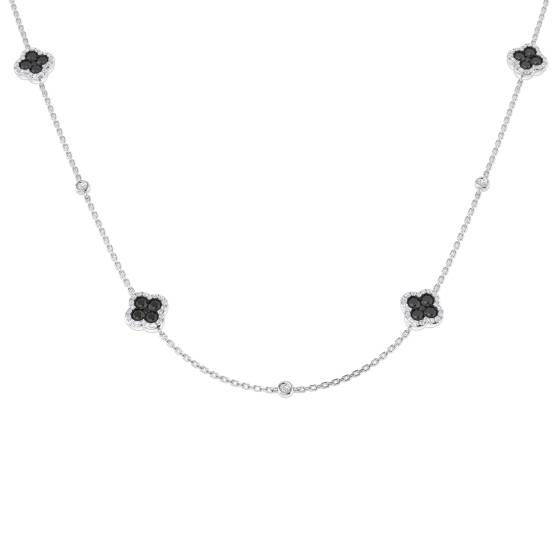 1.40ct SI2/G Round cut Black Diamond Clover Necklace in 9k White Gold