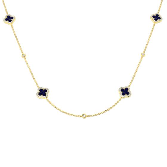 1.75ct SI2/G Round cut Blue Sapphire Gemstone Necklace in 18k Yellow Gold