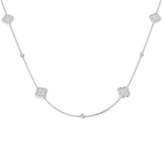 1.40ct SI2/G Round cut Natural Diamond Clover Necklace in 18k White Gold