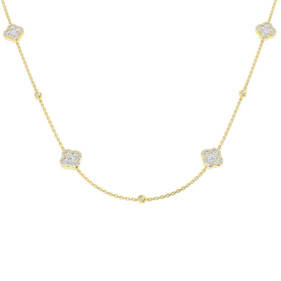 1.40ct SI2/G Round cut Natural Diamond Clover Necklace in 9k Yellow Gold