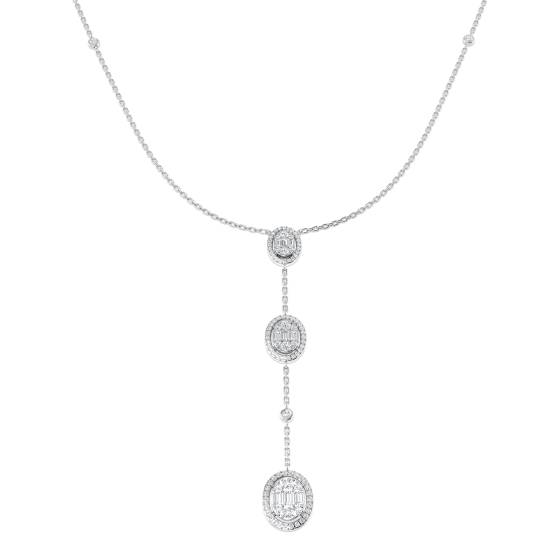 0.85ct SI2/G Round cut Natural Diamond Cluster Necklace in 18k White Gold