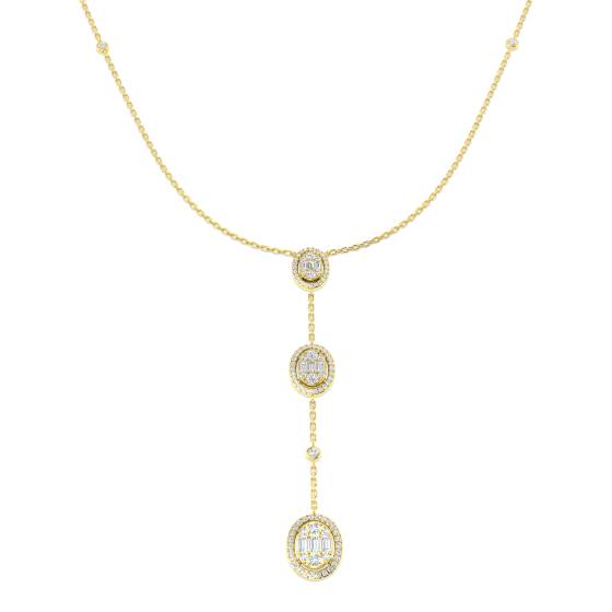 0.85ct SI2/G Round cut Natural Diamond Cluster Necklace in 18k Yellow Gold