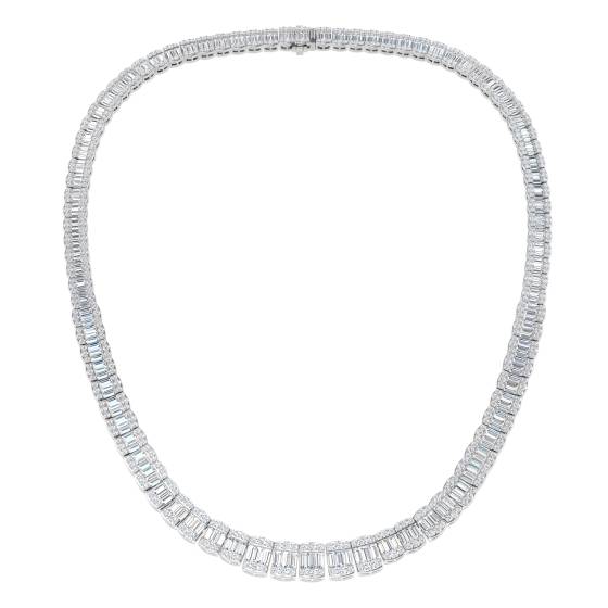 23.46ct SI1/G Baguette cut Natural Diamond Cluster Necklace in 9k White Gold