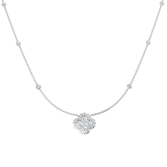 1.45ct SI2/G Round cut Natural Diamond Clover Necklace in 18k White Gold
