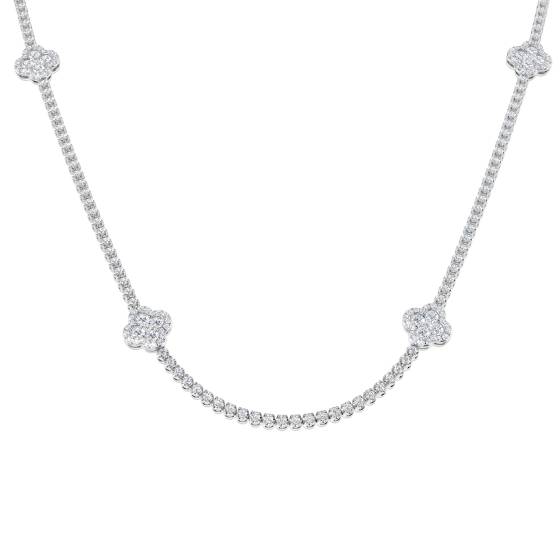 7.23ct SI2/G Round cut Natural Diamond Clover Necklace in 18k White Gold