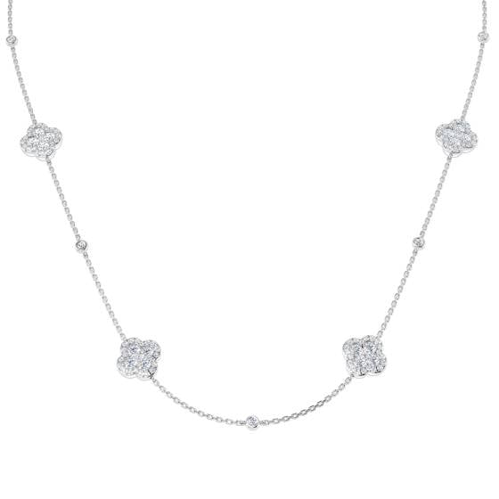2.47ct SI2/G Round cut Natural Diamond Clover Necklace in 18k White Gold