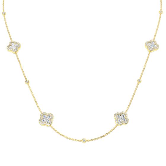2.47ct SI2/G Round cut Natural Diamond Clover Necklace in 18k Yellow Gold