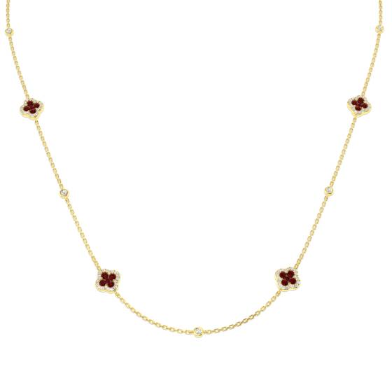 2.59ct SI2/G Round cut Ruby Gemstone Necklace in 18k Yellow Gold