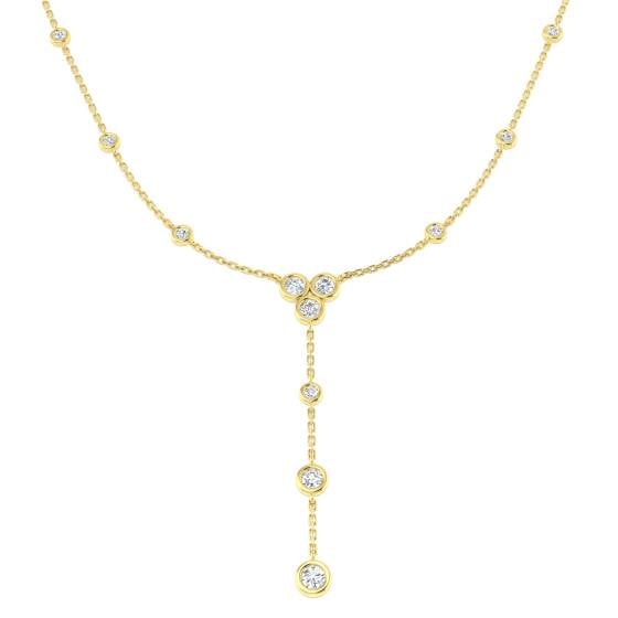 1.29ct SI2/G Round cut Natural Diamond Spectacle Necklace in 18k Yellow Gold