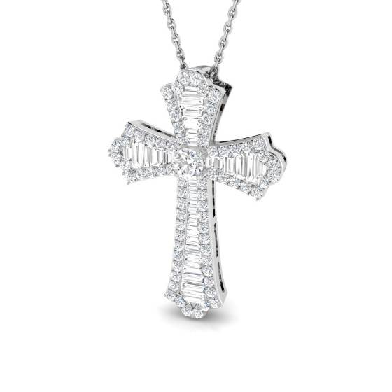 0.96ct SI1/G Round cut Natural Diamond Cross Pendant in 18k White Gold