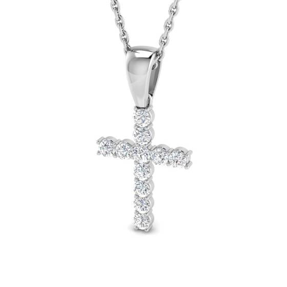 0.25ct I1/G Round cut Natural Diamonds Cross Pendant in 9k White Gold