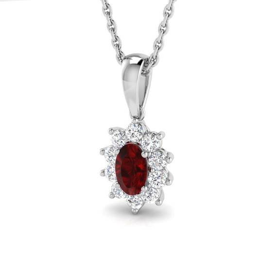 0.50ct SI2/G Oval cut Ruby Gemstone Pendant in 18k White Gold