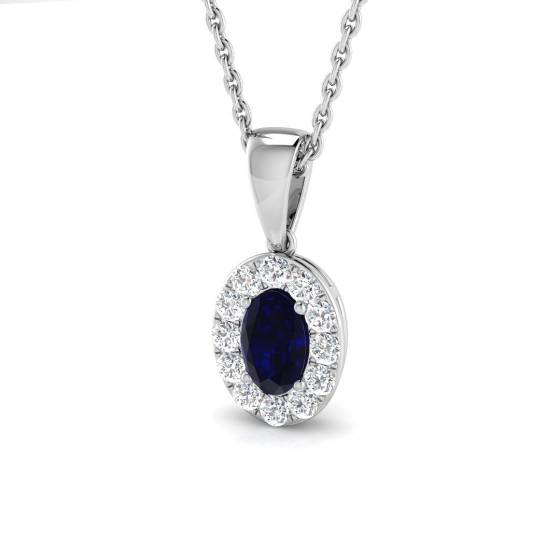 0.45ct SI2/G Oval cut Blue Sapphire Gemstone Pendant in 18k White Gold