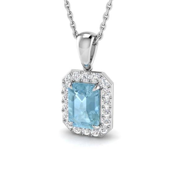 0.96ct SI2/G Emerald cut Aquamarine Gemstone Pendant in 9k White Gold