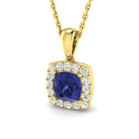 0.93ct I1/G Cushion cut Tanzanite Gemstone Pendant in 9k Yellow Gold