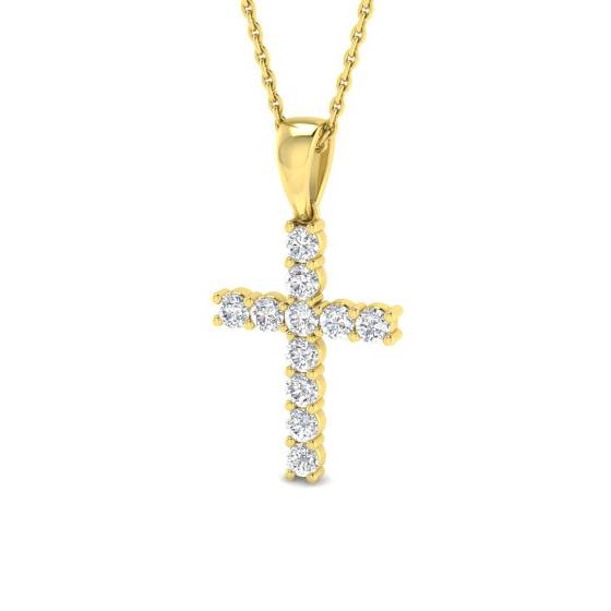 0.49ct I1/G Round cut Natural Diamonds Cross Pendant in 9k Yellow Gold