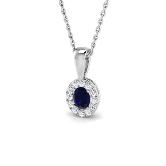 0.52ct SI2/G Oval cut Blue Sapphire Gemstone Pendant in 18k White Gold