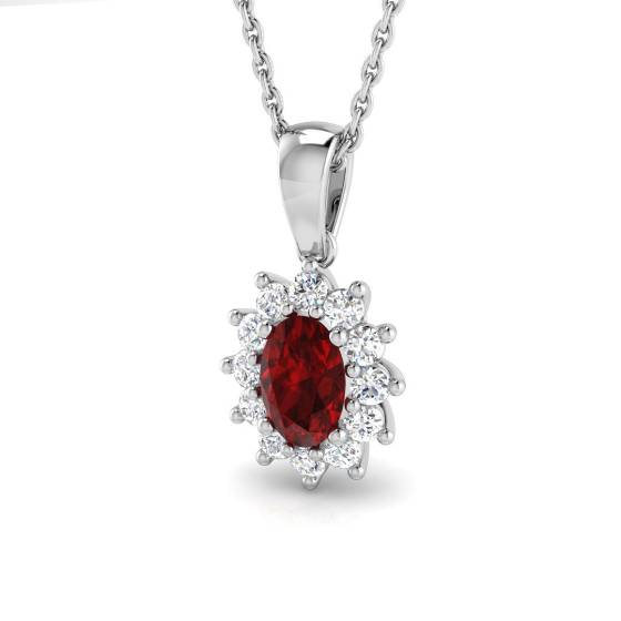 0.93ct SI2/G Oval cut Ruby Gemstone Pendant in 18k White Gold