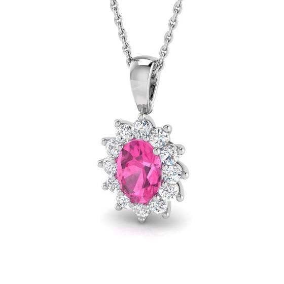 1.20ct SI2/G Oval cut Pink Sapphire Gemstone Pendant in 18k White Gold
