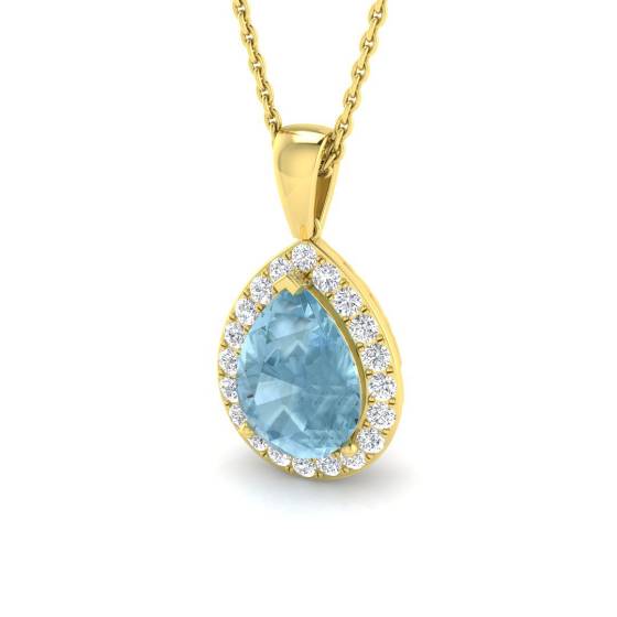 2.13ct I1/G Pear cut Aquamarine Gemstone Pendant in 9k Yellow Gold