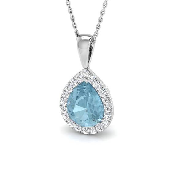 2.43ct SI1/G Pear cut Aquamarine Gemstone Pendant in 18k White Gold