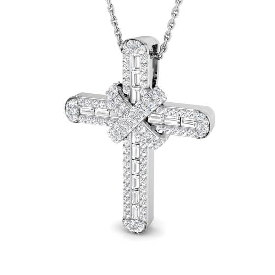 0.61ct SI2/G Round cut Natural Diamonds Cross Pendant in 18k White Gold
