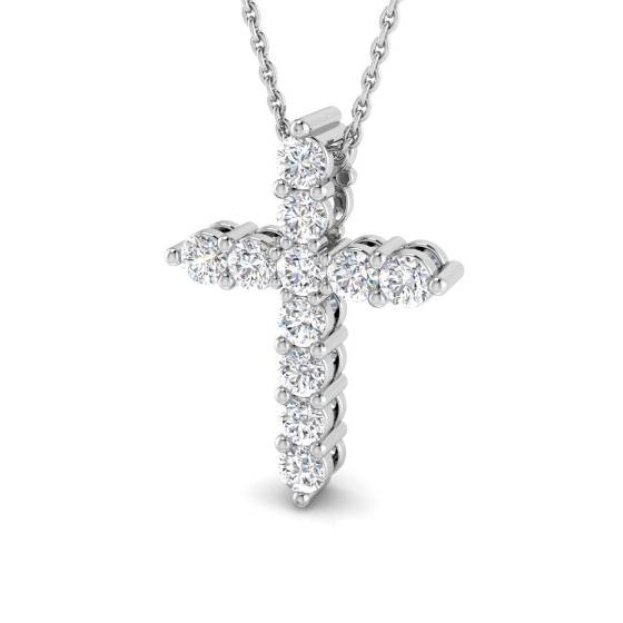 0.74ct I1/G Round cut Natural Diamonds Cross Pendant in 9k White Gold