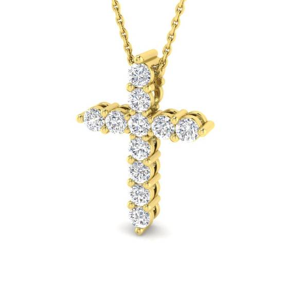 0.74ct I1/G Round cut Natural Diamonds Cross Pendant in 9k Yellow Gold