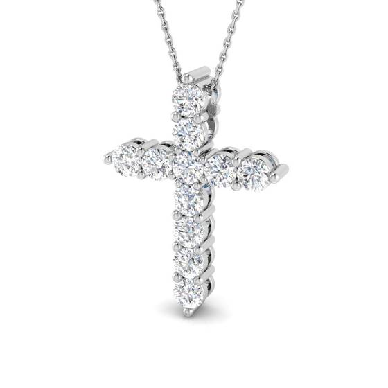 2.09ct SI2/G Round cut Natural Diamonds Cross Pendant in 18k White Gold