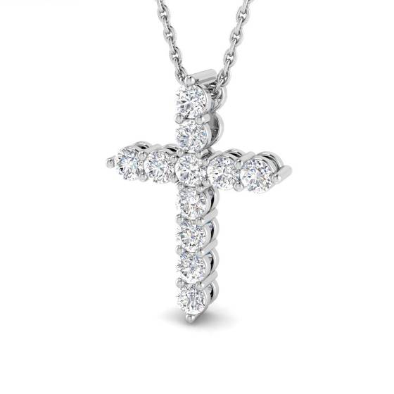 0.50ct I1/G Round cut Natural Diamonds Cross Pendant in 9k White Gold