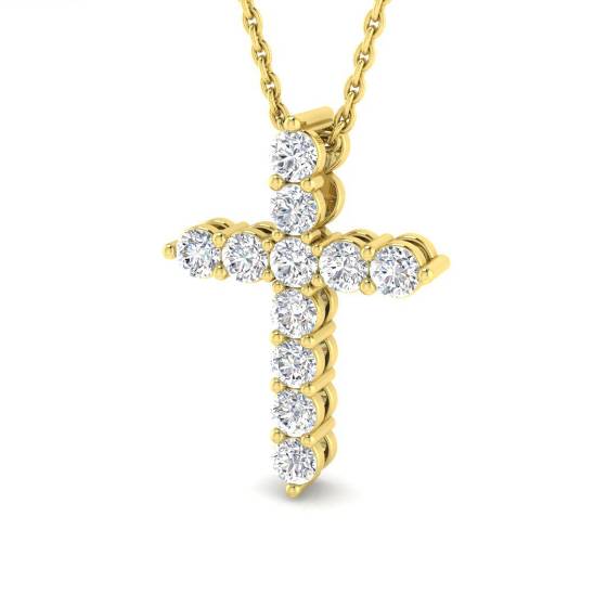 0.50ct I1/G Round cut Natural Diamonds Cross Pendant in 9k Yellow Gold