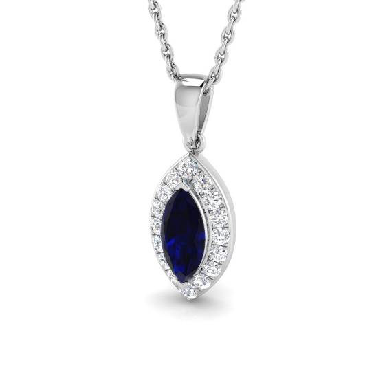 0.77ct SI2/G Marquise cut Blue Sapphire Gemstone Pendant in 18k White Gold