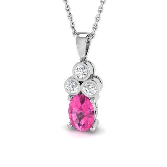 0.92ct SI2/G Oval cut Pink Sapphire Gemstone Pendant in 18k White Gold
