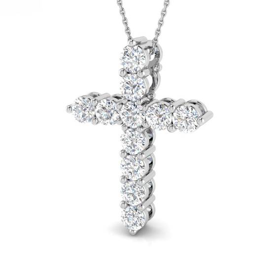 3.07ct SI2/G Round cut Natural Diamonds Cross Pendant in 18k White Gold