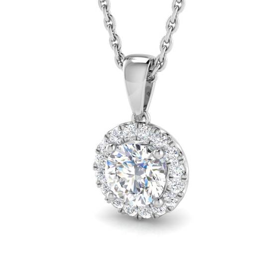 0.63ct SI2/G Round cut Natural Diamonds Halo Pendant in 18k White Gold