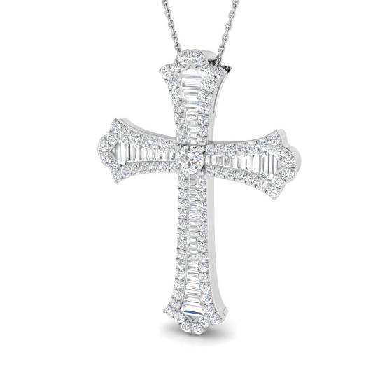1.72ct SI2/G Round cut Natural Diamonds Cross Pendant in 9k White Gold