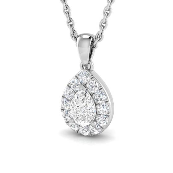 0.32ct SI2/G Pear cut Natural Diamonds Halo Pendant in 18k White Gold