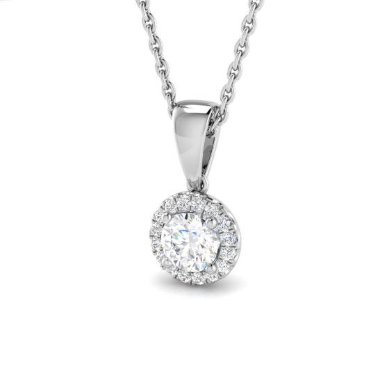 0.21ct SI2/G Round cut Natural Diamonds Halo Pendant in 18k White Gold