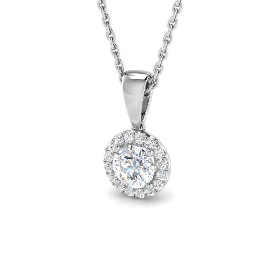 0.47ct SI2/G Round cut Natural Diamonds Halo Pendant in 18k White Gold