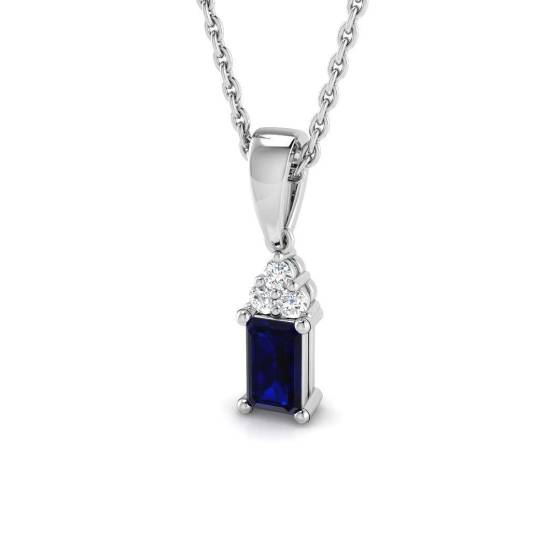 0.34ct Emerald Cut Blue Sapphire 18Inches Gemstone Pendant