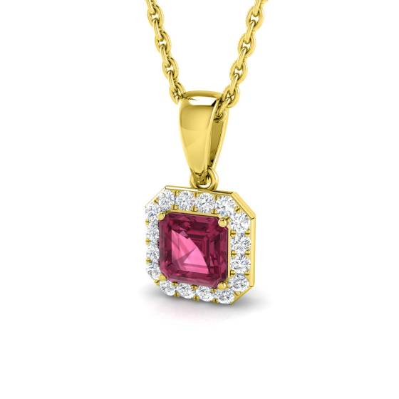 0.46ct SI2/G Emerald cut Multi Sapphire Gemstone Pendant in 18k Yellow Gold