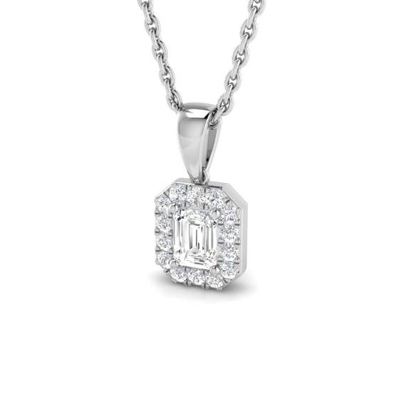 0.20ct SI2/G Radiant cut Natural Diamonds Halo Pendant in 18k White Gold