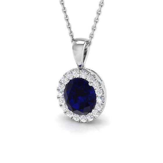 1.62ct SI2/G Oval cut Blue Sapphire Gemstone Pendant in 18k White Gold