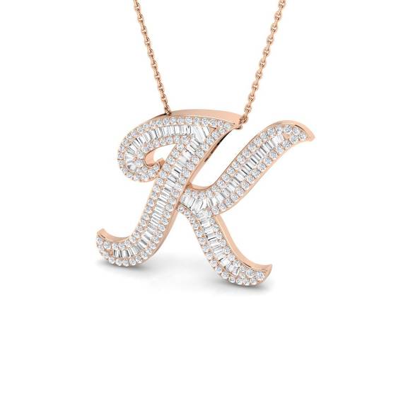 1.06ct SI2/G Baguette cut Natural Diamonds Initial Pendant in 9k Rose Gold