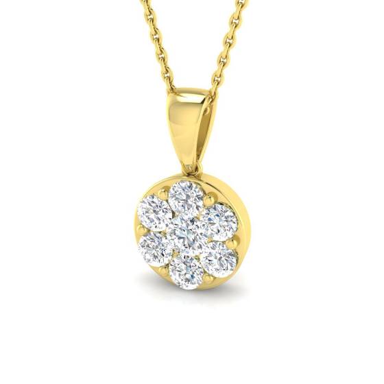 0.76ct I1/G Round cut Natural Diamonds Cluster Pendant in 9k Yellow Gold