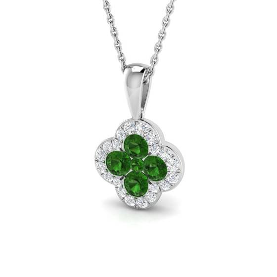 1.00ct SI2/G Round cut Natural Diamonds Clover Pendant in 18k White Gold