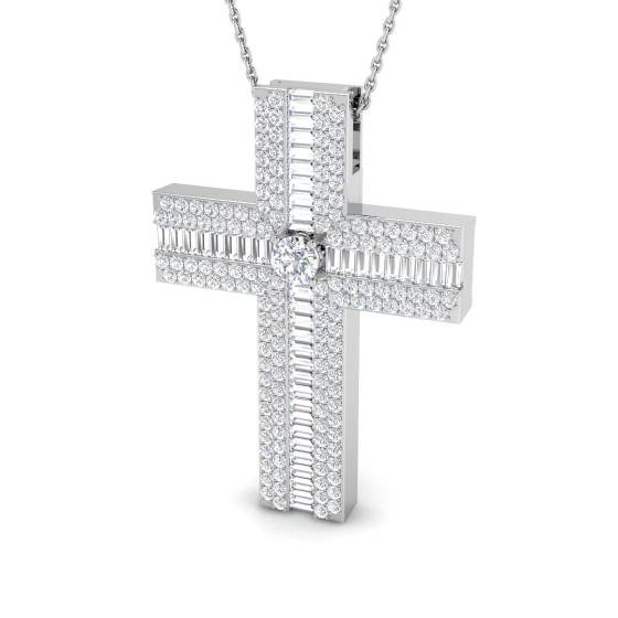2.19ct SI1/G Baguette cut Natural Diamonds Cross Pendant in 9k White Gold