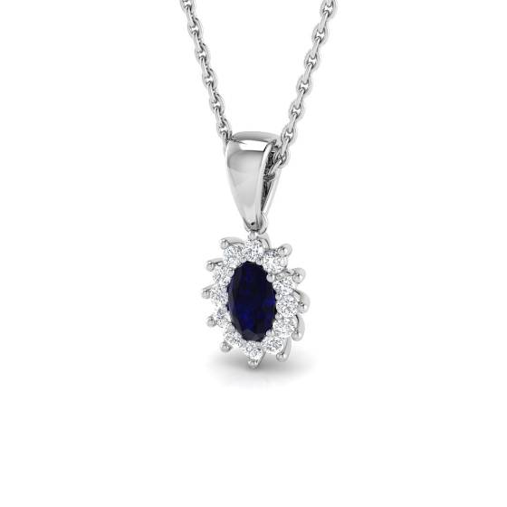 0.38ct I1/G Oval cut Blue Sapphire Gemstone Pendant in 9k White Gold